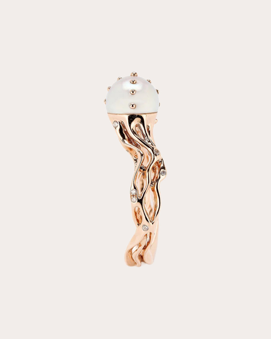 Akoya Pearl & Diamond Jellyfish Ring