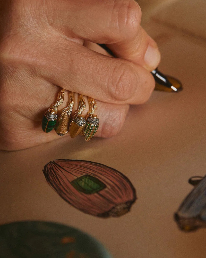 Malachite & Brown Diamond 18k Gold Scarab Ring