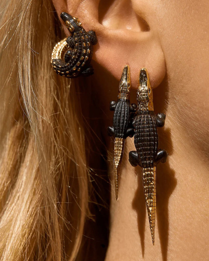 Ebony Wood & 18k Gold Alligator Twist Earring