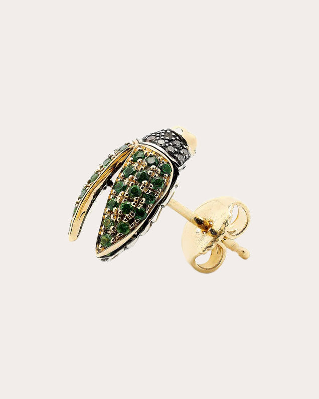 Tsavorite & Diamond Mini Scarab Wings Stud Earring