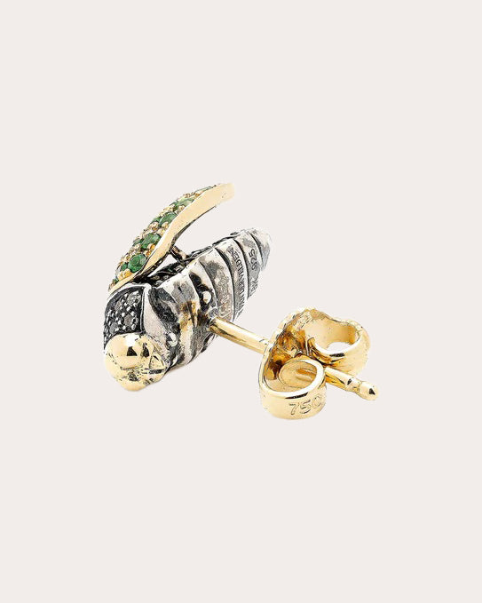 Tsavorite & Diamond Mini Scarab Wings Stud Earring