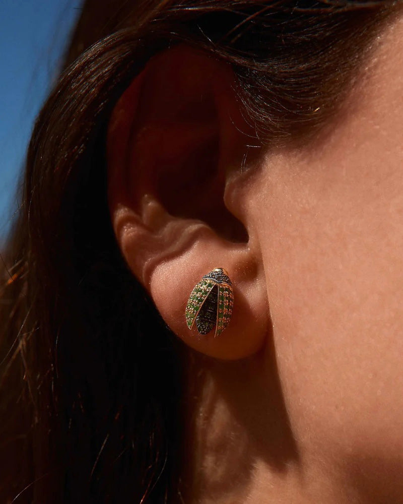 Tsavorite & Diamond Mini Scarab Wings Stud Earring