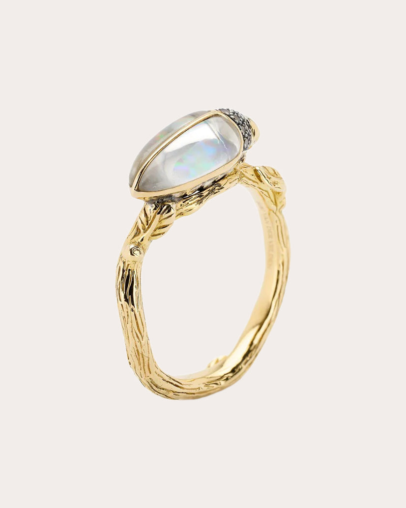 Opal & Brown Diamond 18k Gold Scarab Ring