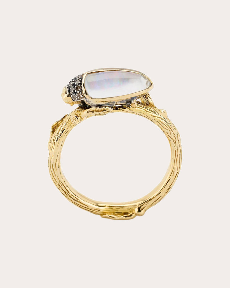 Opal & Brown Diamond 18k Gold Scarab Ring