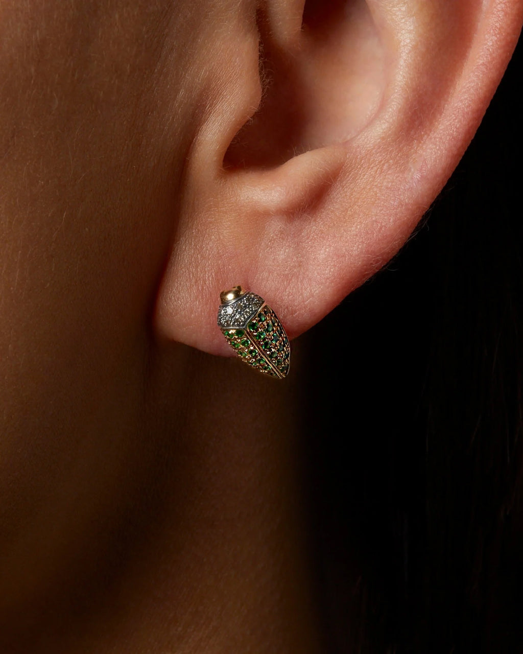 Tsavorite & Yellow Sapphire Mini Scarab Stud Earring