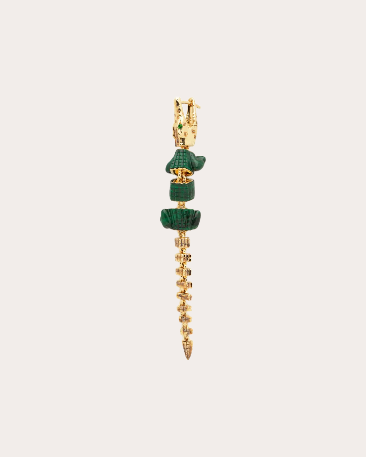 Malachite & Diamond Alligator Vertebrae Drop Earring