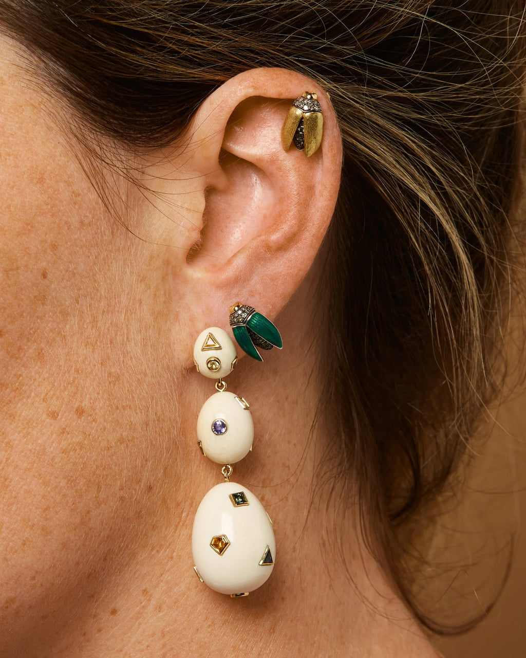 Tsavorite & Diamond Mini Scarab Stud Earring