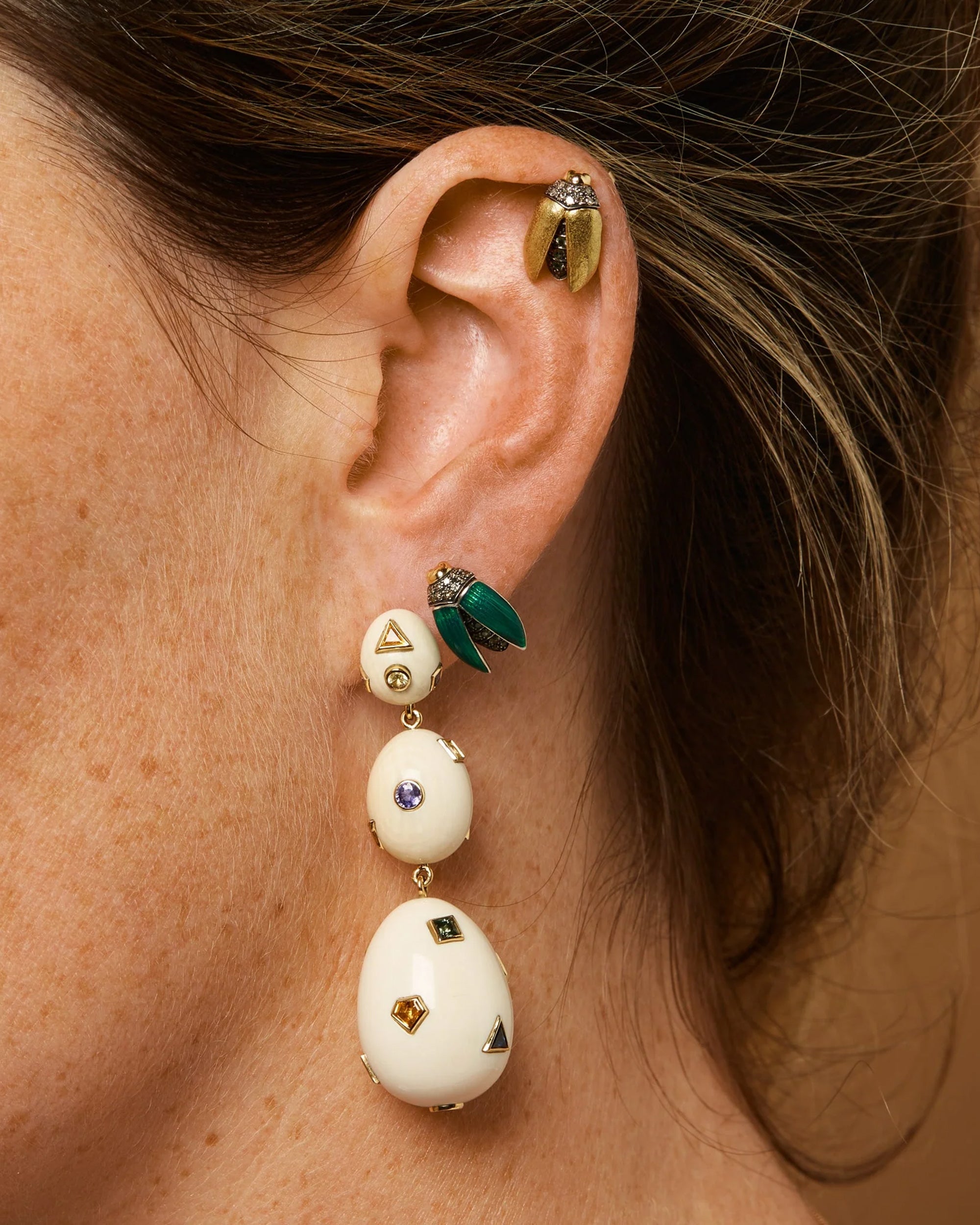 Tsavorite & Diamond Mini Scarab Stud Earring