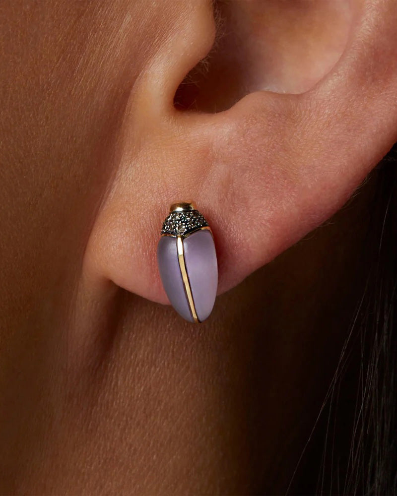 Amethyst & Brown Diamond Mini Scarab Stud Earring