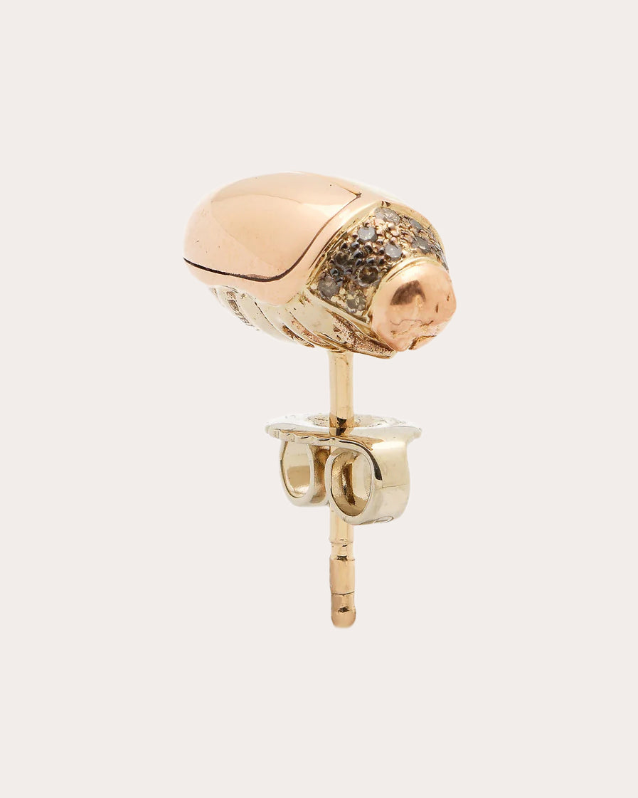 Brown Diamond & Mammoth Tusk Mini Scarab Stud Earrings