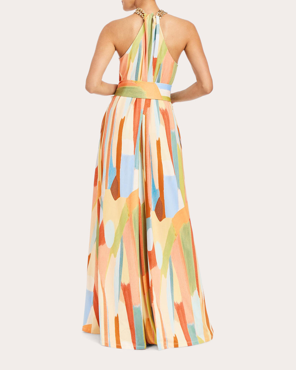 Bijou Abstract Twill Chain Halter Gown