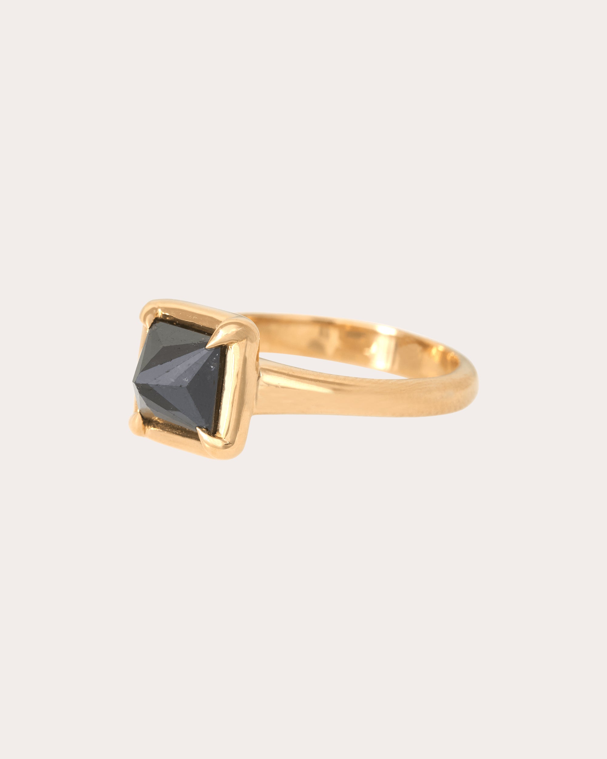 Black Diamond & 18k Gold Pyramid Ring