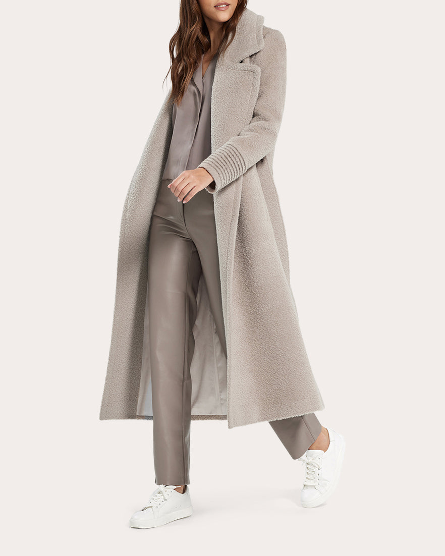 Bouclé Alpaca Long Notch Collar Wrap Coat