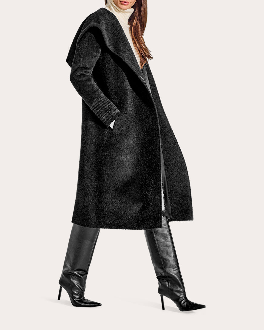 Bouclé Alpaca Long Hooded Coat