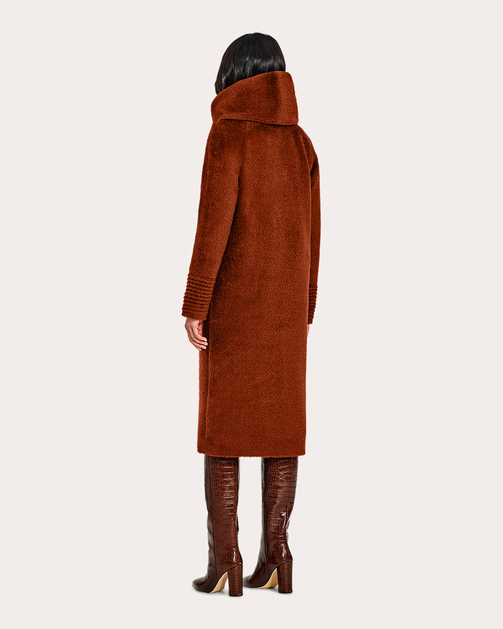 Bouclé Alpaca Long Hooded Coat