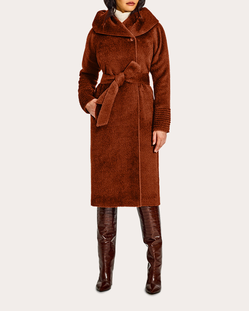 Bouclé Alpaca Long Hooded Coat