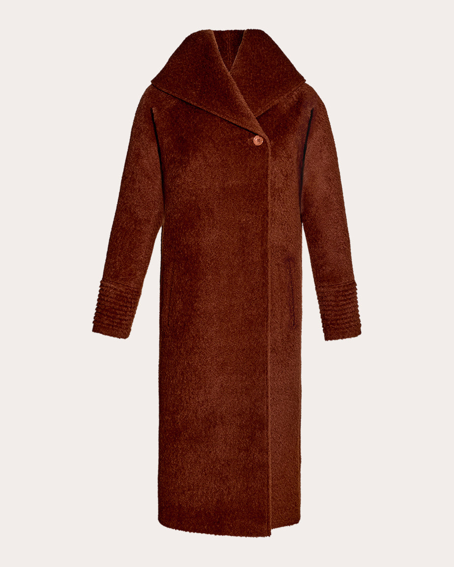 Bouclé Alpaca Long Hooded Coat