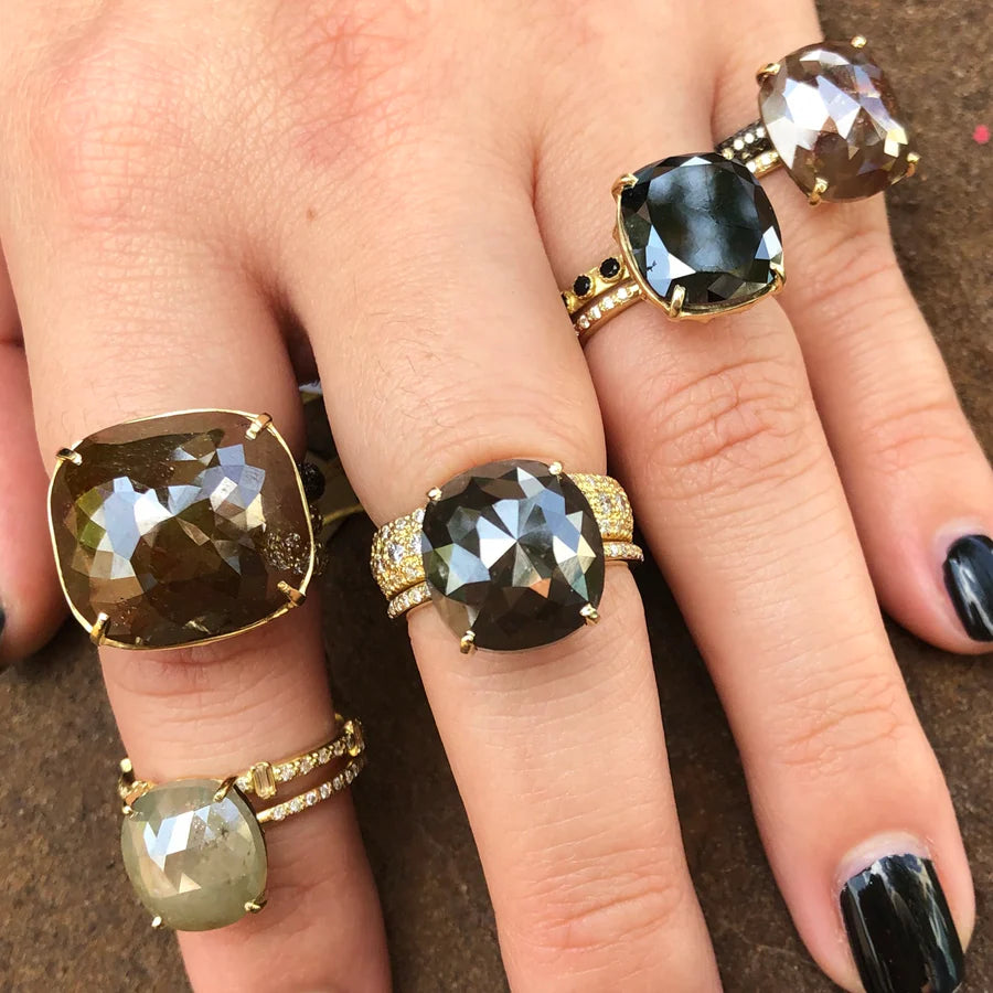 White Sapphire & Diamond 18k Gold Baguette Stackable Ring