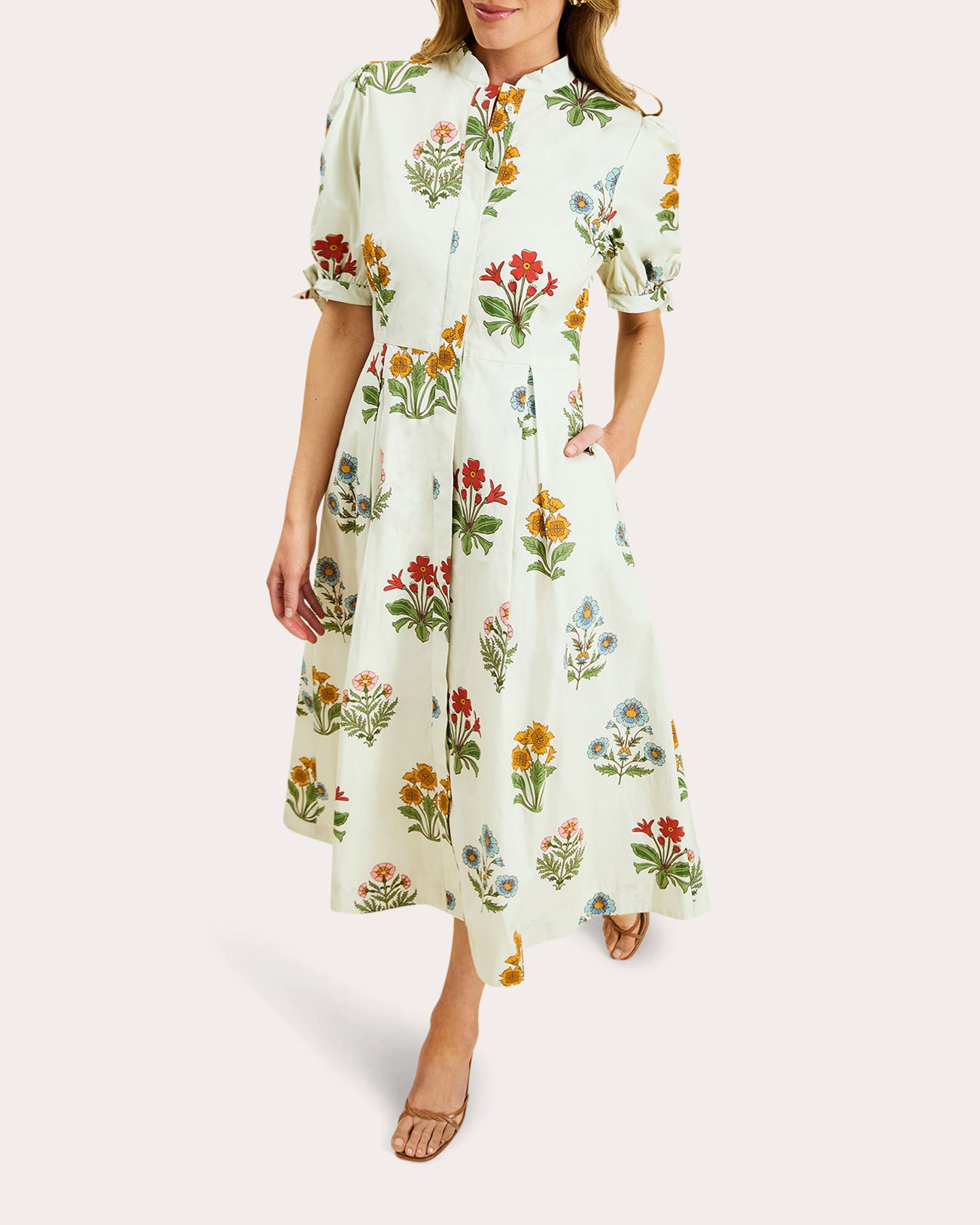 Brooklyn Floral Poplin Puff-Sleeve Midi Dress