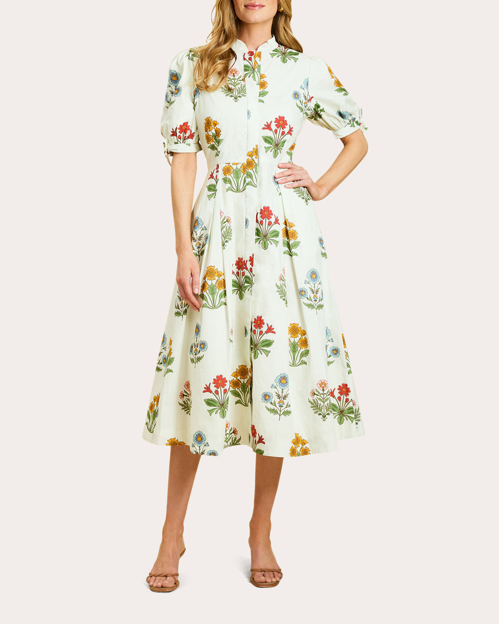 Brooklyn Floral Poplin Puff-Sleeve Midi Dress