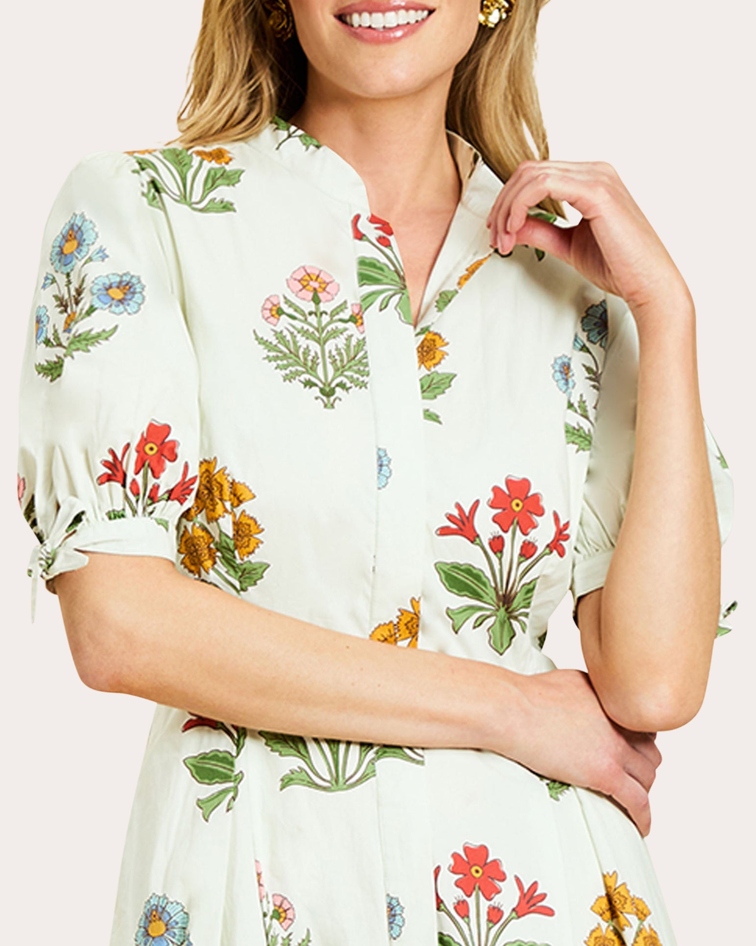 Brooklyn Floral Poplin Puff-Sleeve Midi Dress