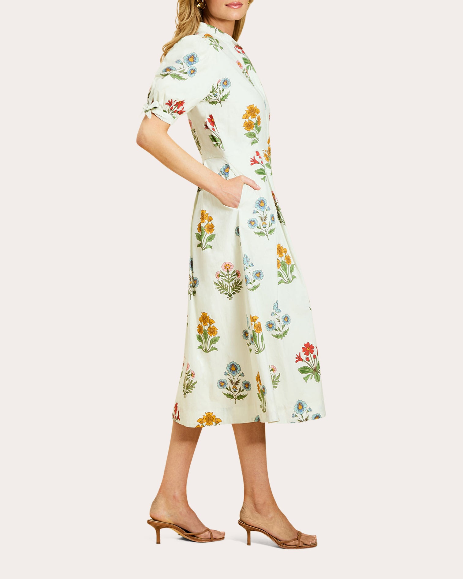 Brooklyn Floral Poplin Puff-Sleeve Midi Dress