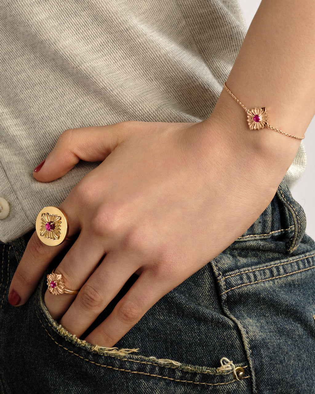 Rubellite & 18k Rose Gold Stamp Bracelet