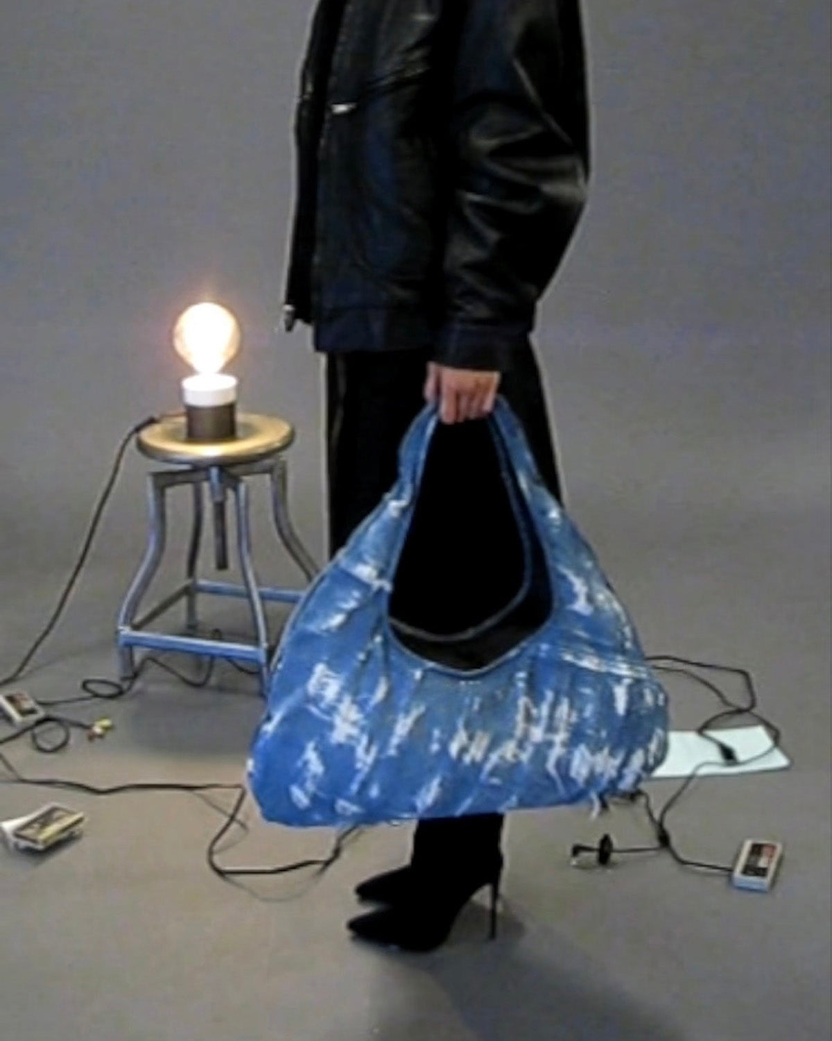 Large Cloud Distressed-Denim Shoulder Bag