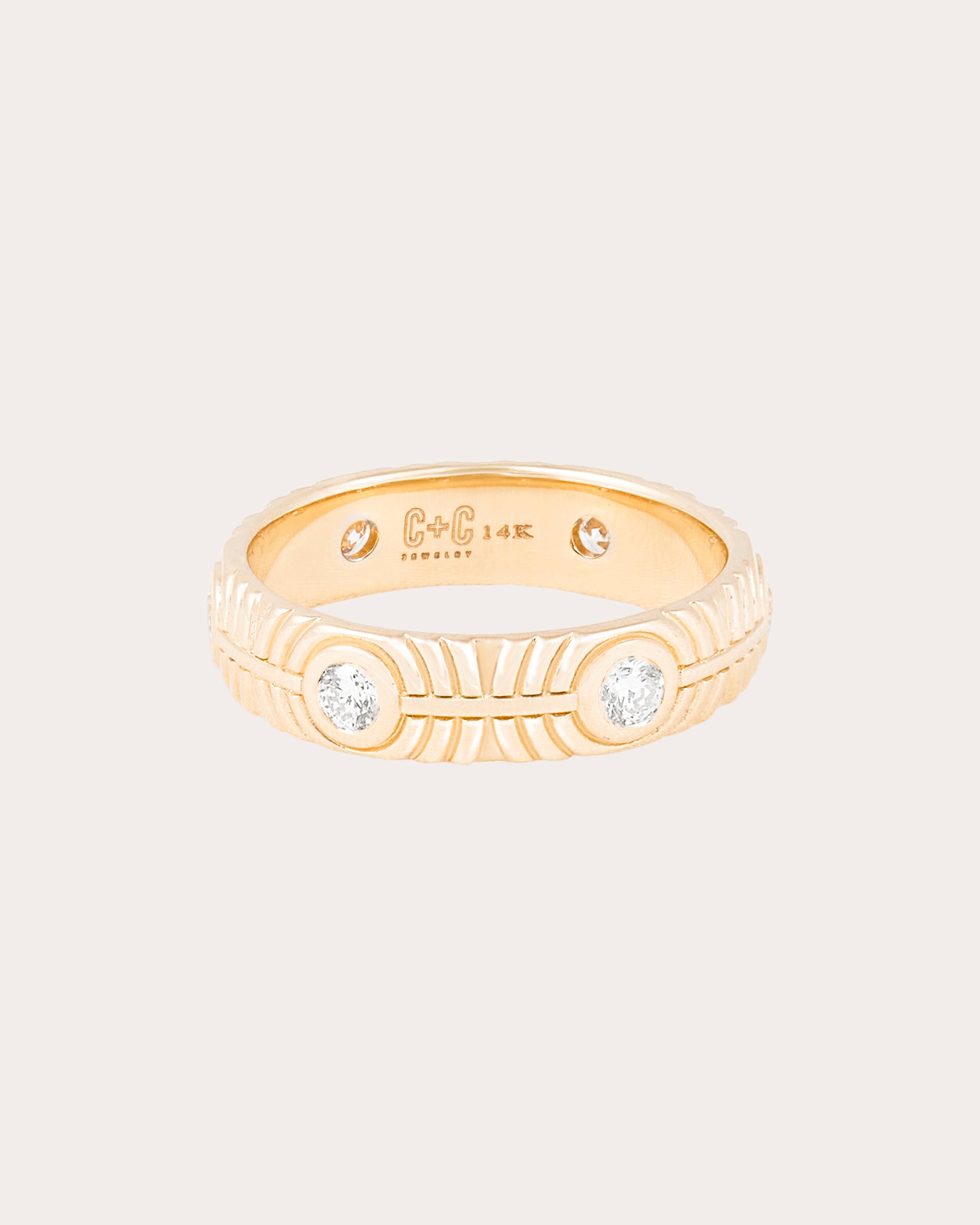 Diamond & 14k Gold Revel Ribbed Stackable Ring | Olivela