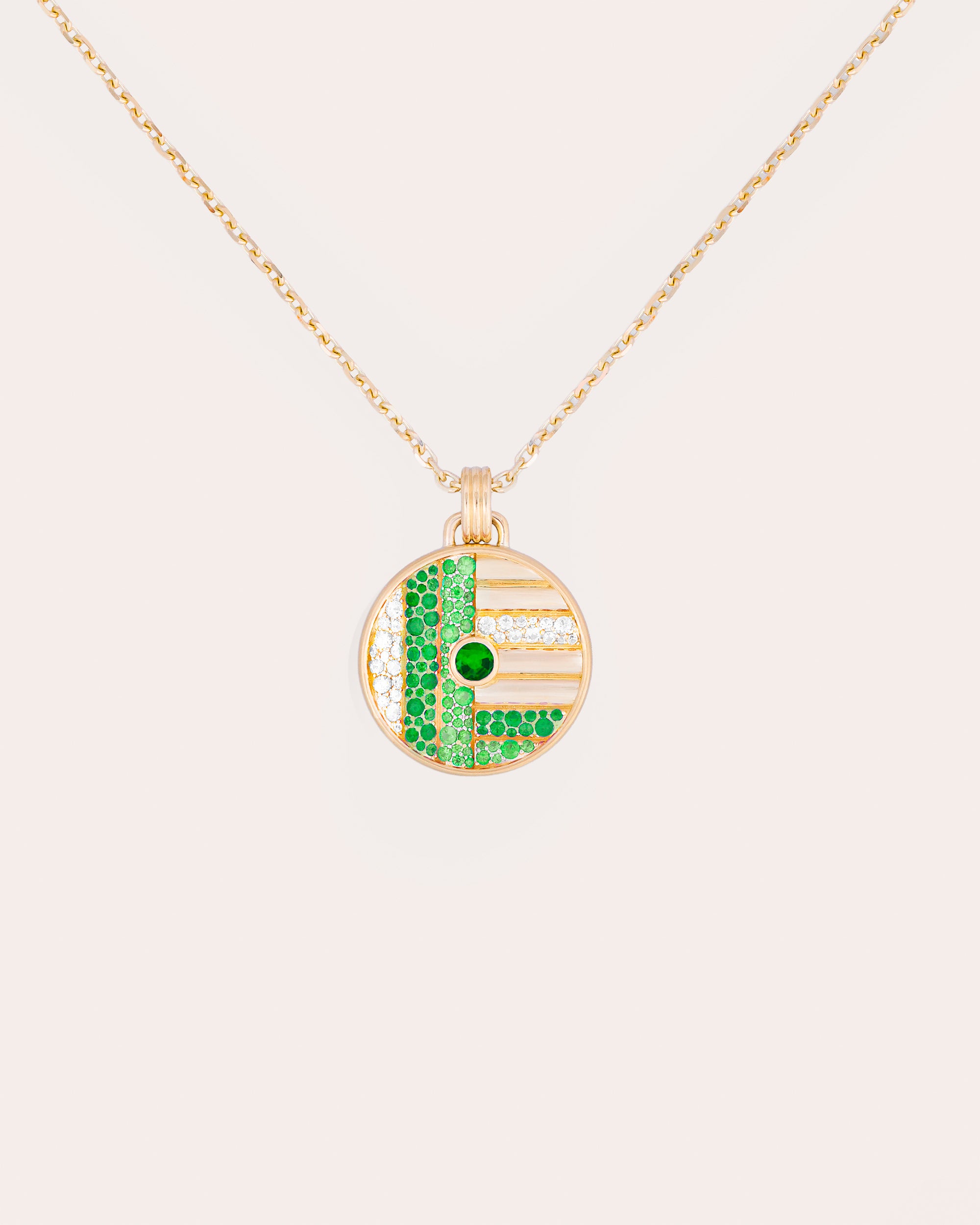Diamond & Tsavorite Found Large Disc Necklace