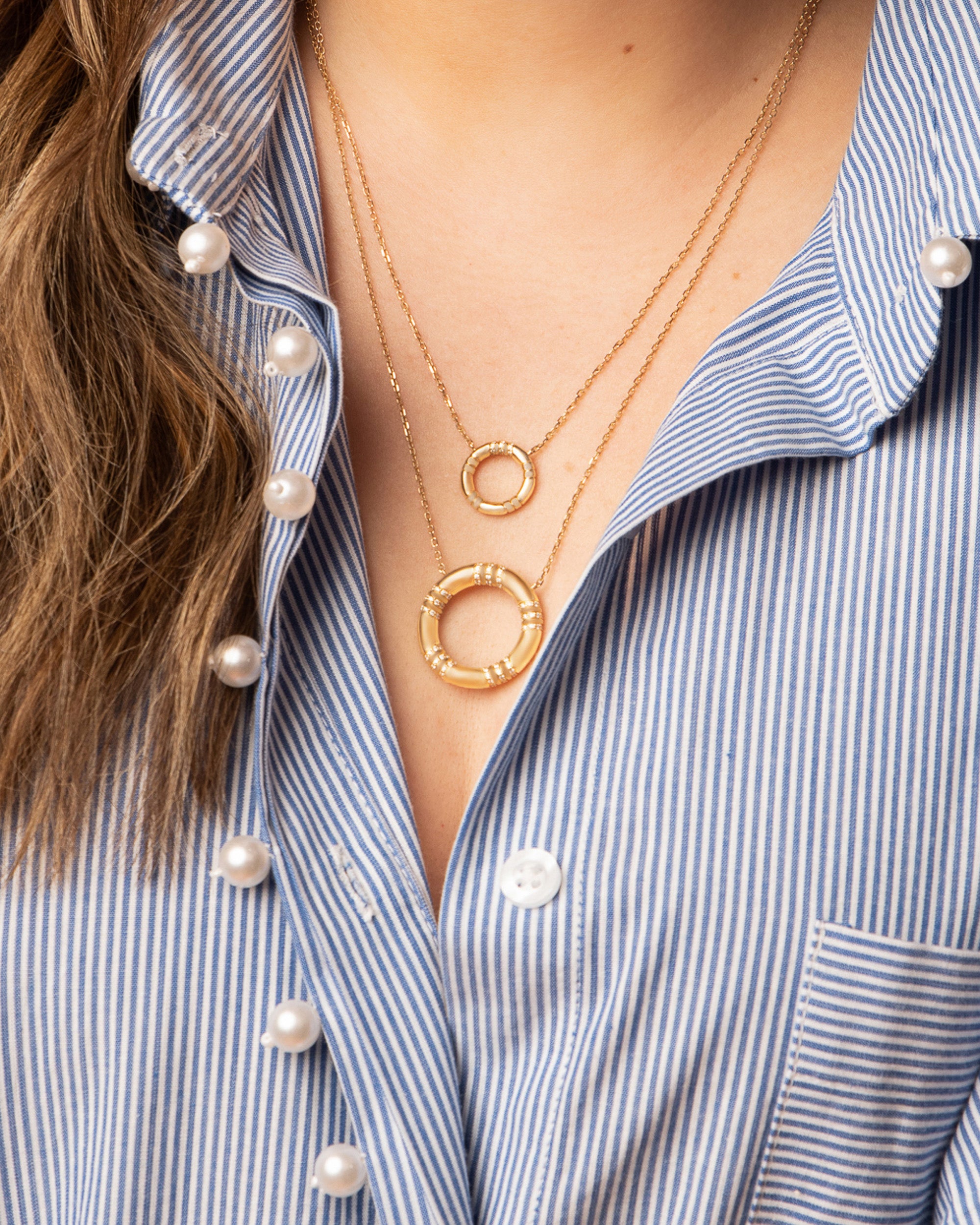 Diamond & 14k Gold Large Crew Pendant Necklace