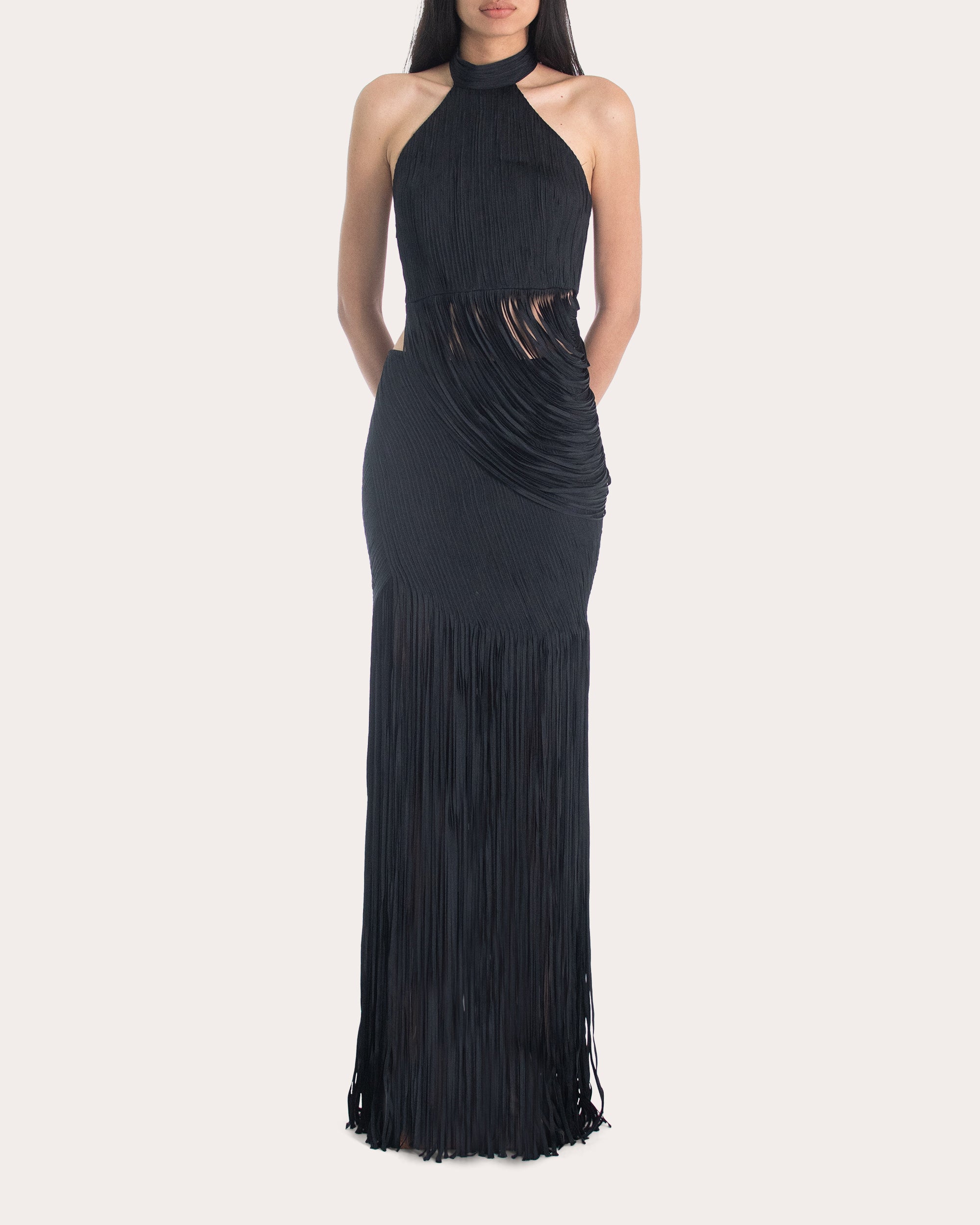 Valentina Draped Silk Fringe Maxi Skirt