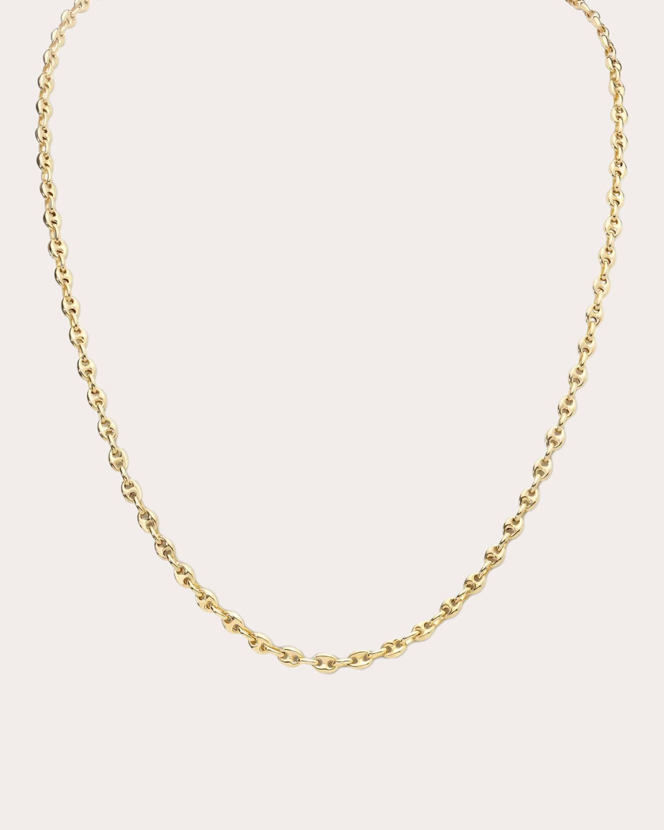 14k Gold Puffed Mariner Chain Necklace