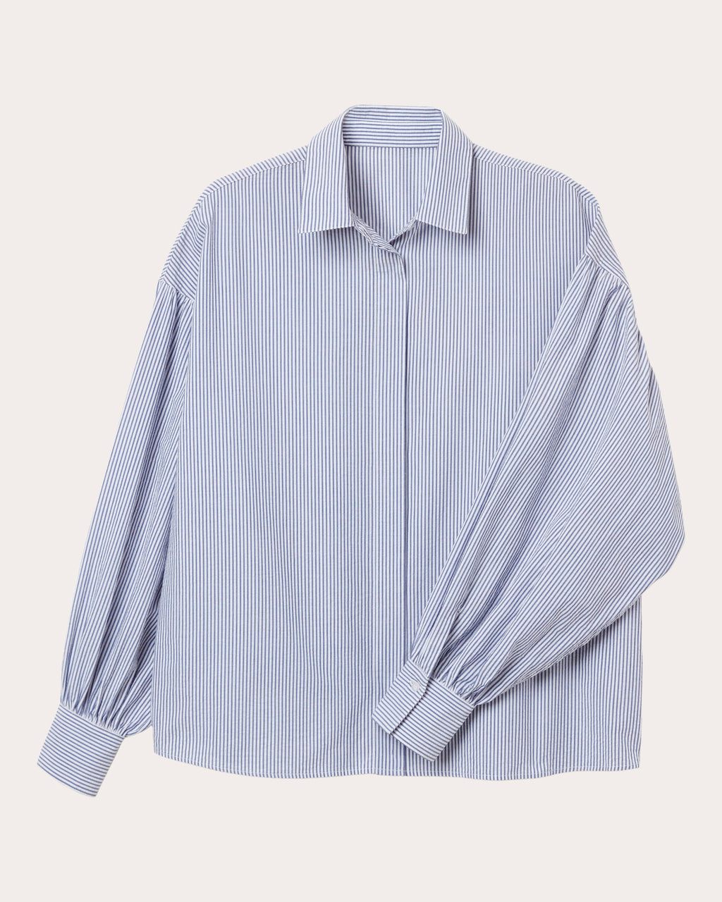 Cloud Stripe Seersucker Puff-Sleeve Shirt