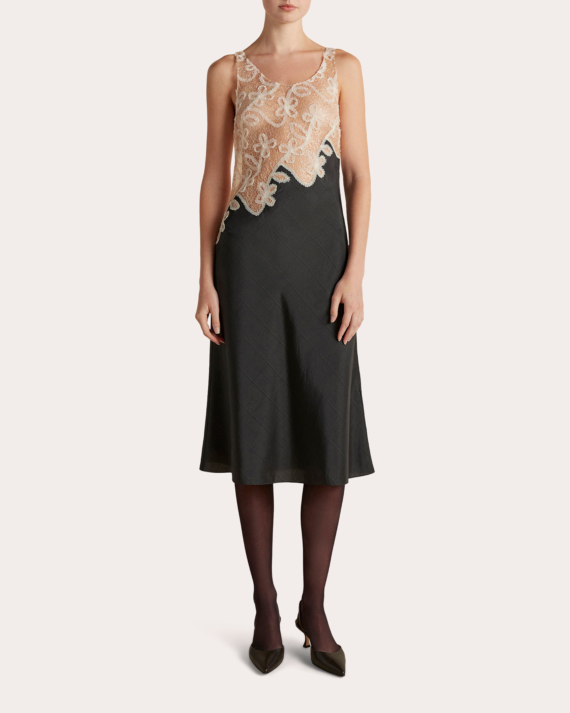Pinstripe Dress with Lace Encrustation - Marina Moscone 4 Pinstripe Dress with Lace Encrustation - Marina Moscone 4