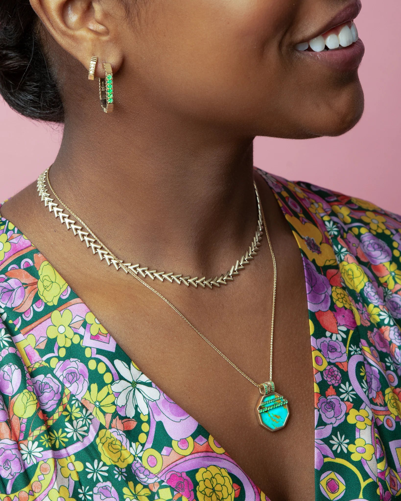 14k Gold Spark Chevron Link Necklace