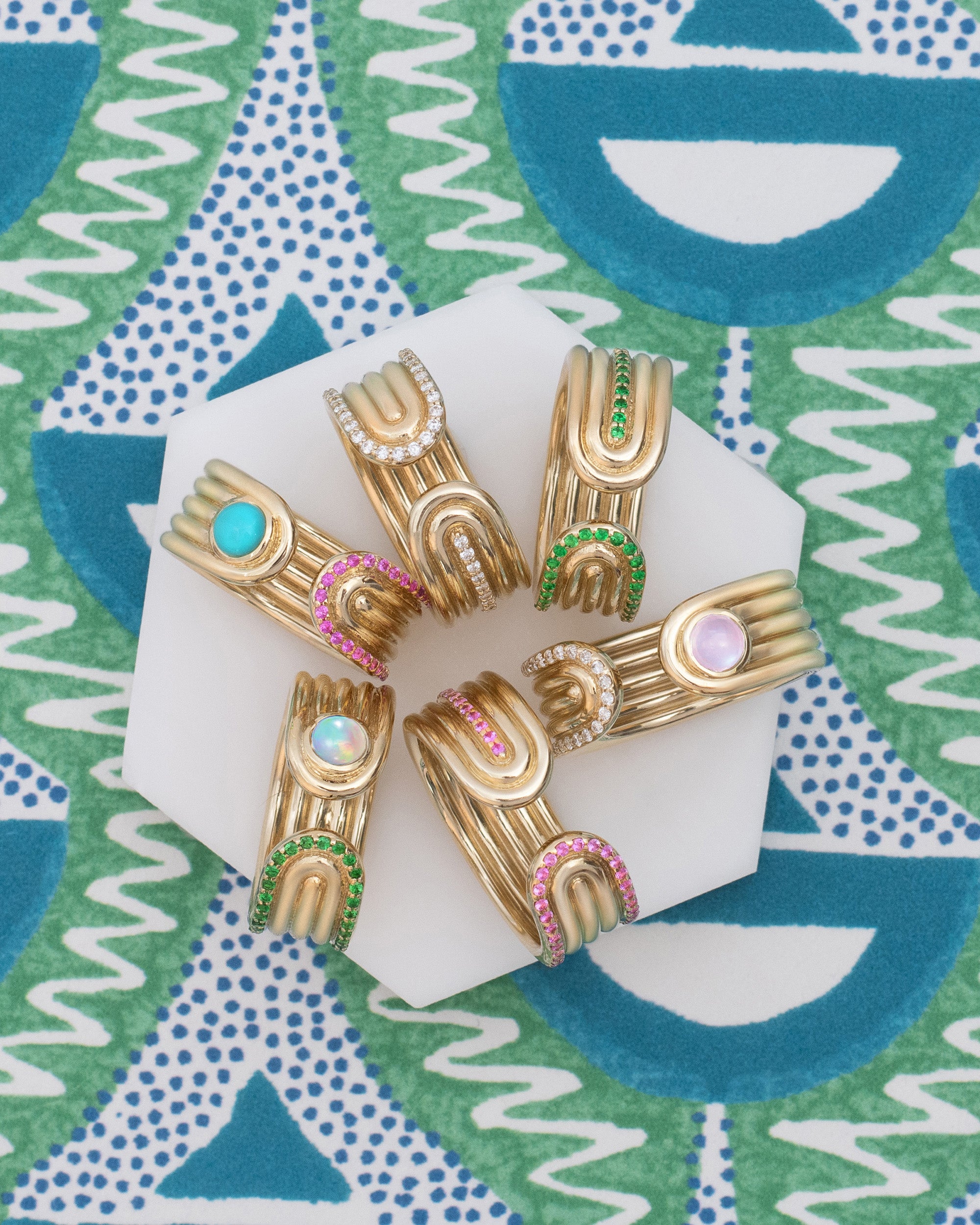 Diamond & 14k Gold Found Ribbed Open Ring