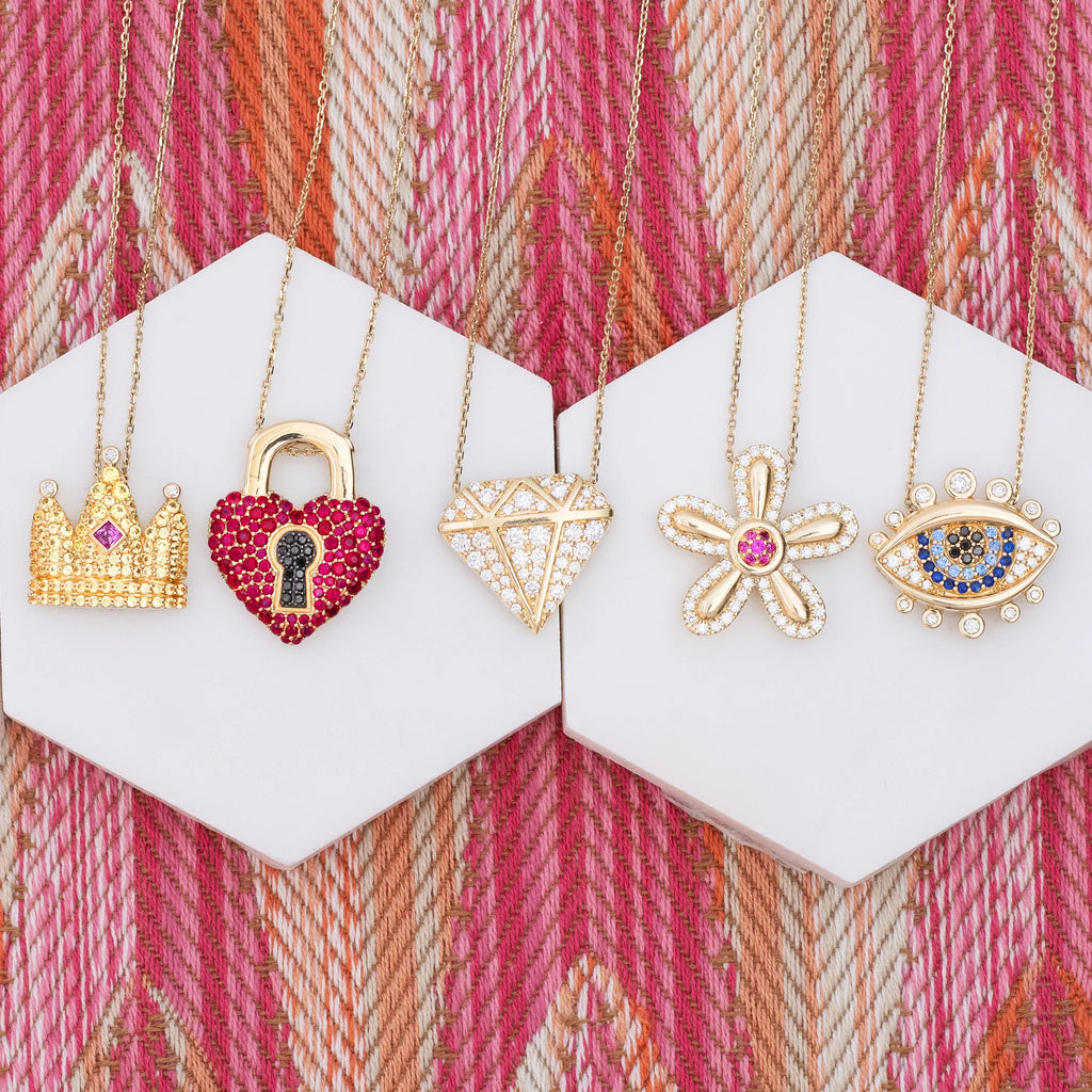 Ruby & Black Diamond 14k Gold Juju Heart Locket Pendant Necklace