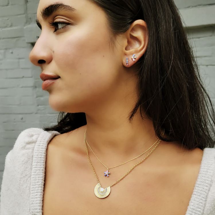 Mini Dream Rays 14K Gold Opal and Sapphire Pendant Necklace