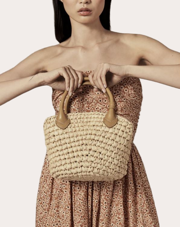 Raya Raffia Mini Basket Tote Bag