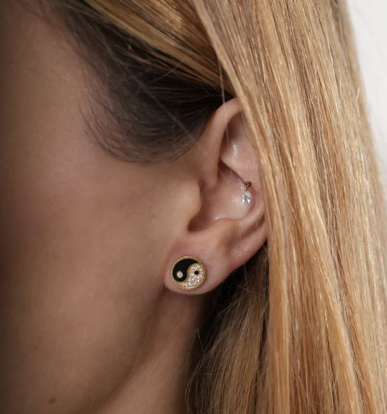 Yin Yang 18K Gold Enamel and Lab-Grown Diamond Single Earring