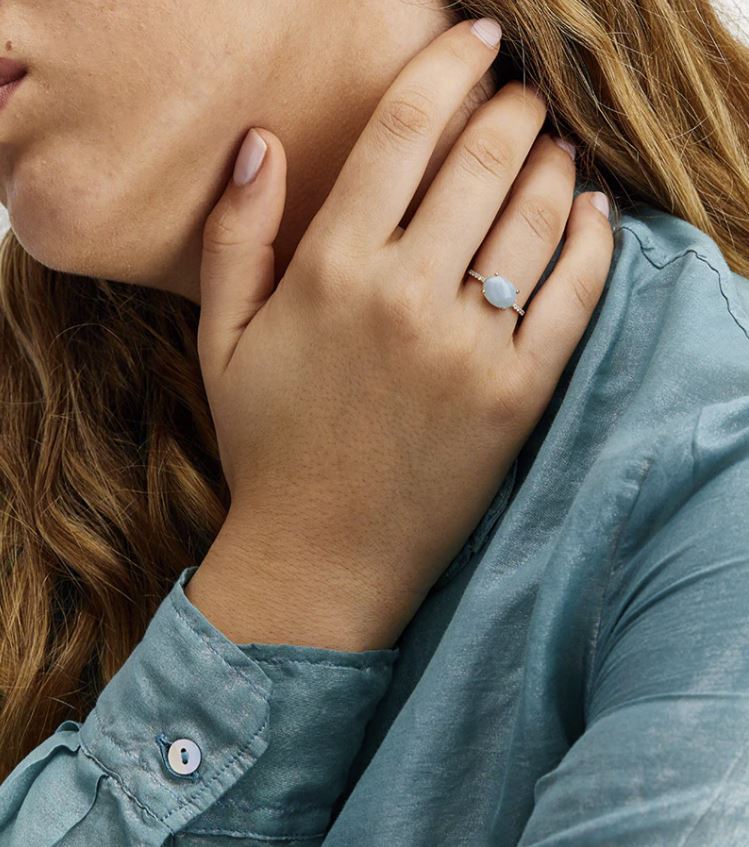 Diamond & Aquamarine 18k Gold Azure Stackable Ring