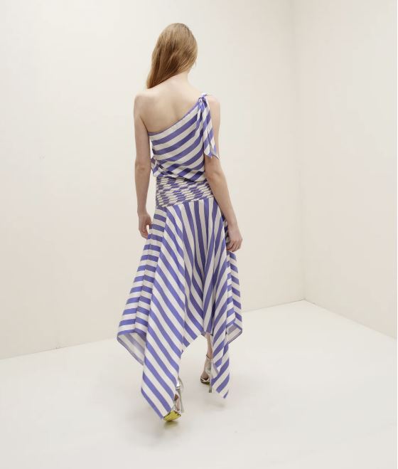 Banda Stripe Silk Asymmetric Handkerchief Dress