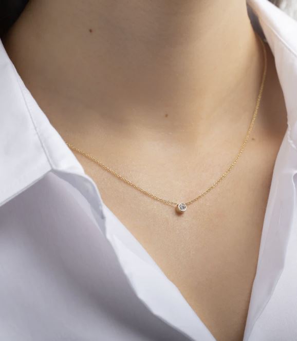 Diamond & 14k Gold Large Bezel Pendant Necklace