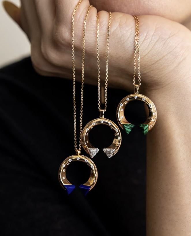 Diamond & 18k Rose Gold Mini Balance Pendant Necklace