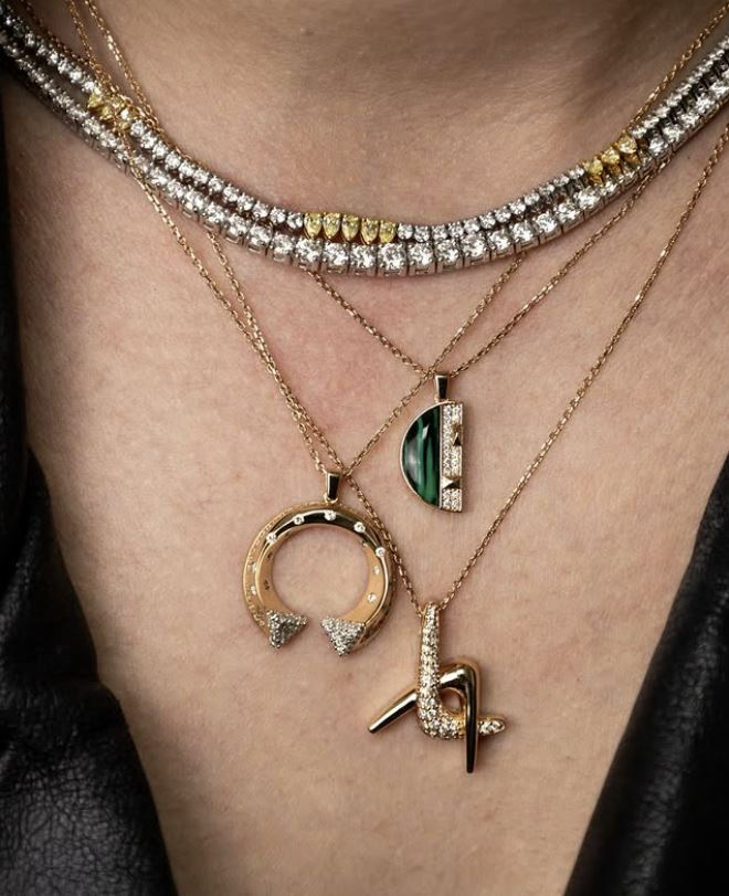 Diamond & 18k Rose Gold Mini Balance Pendant Necklace