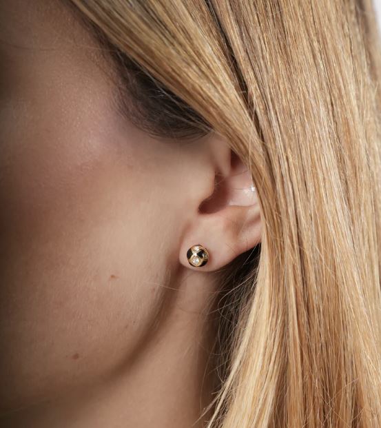 Mini Globe 18K Gold Enamel and Lab-Grown Diamond Earrings