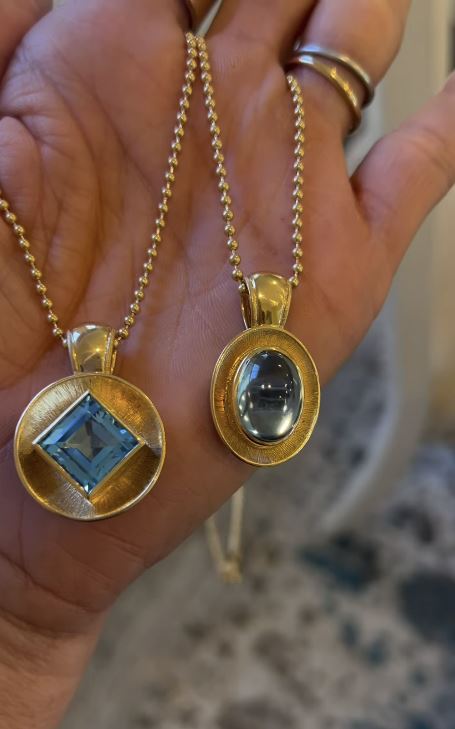 Jumbo Stardust 18K Gold Blue Topaz Pendant Necklace