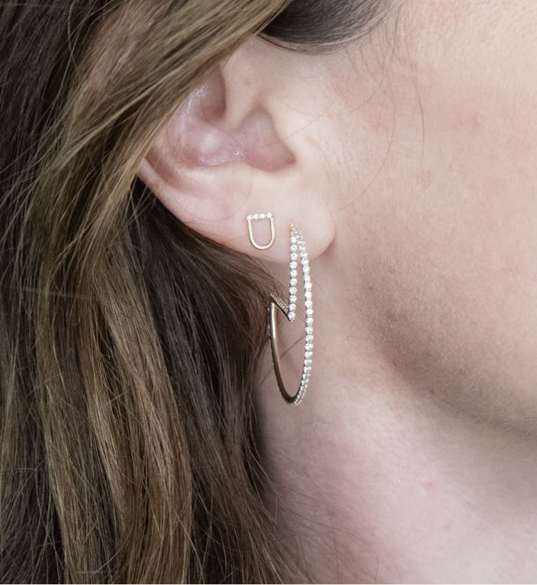 Diamond & 14k Gold Mini Edge Link Stud Earrings