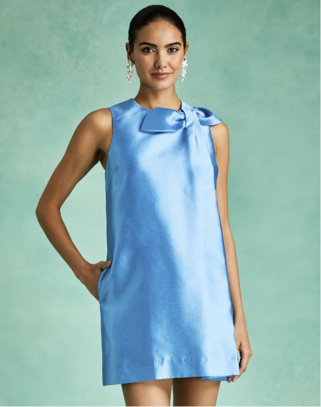 blue chiffon maternity dress Soma Dupioni Bow Mini Shift Dress